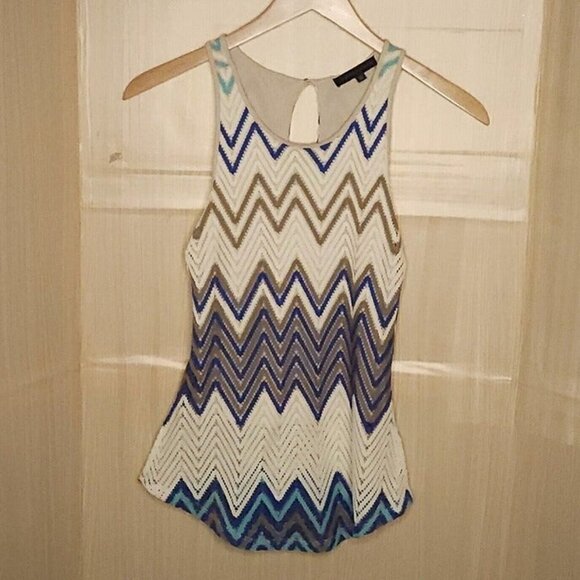 Sanctuary Womens Cream Tan Blue Crochet Look Sleeveless Tunic XS - Picture 1 of 6